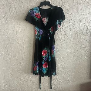 Floral Black Wrap Dress